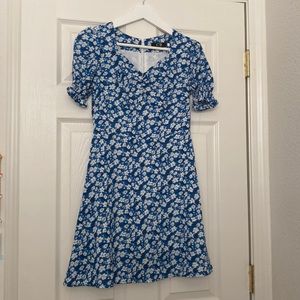 blue floral mini dress